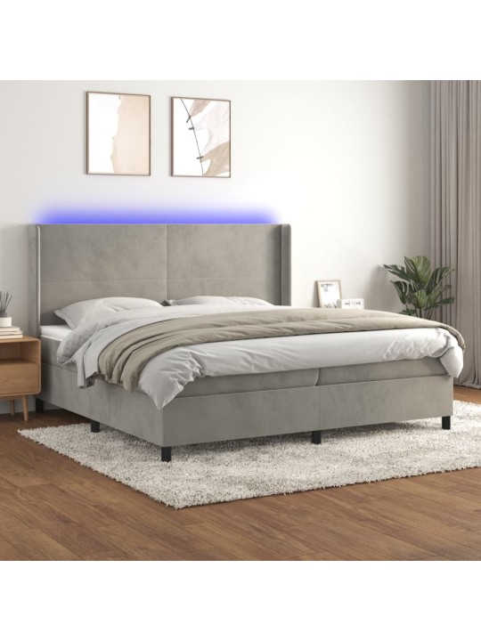 Box spring postel s matrací a LED světle šedá 200x200 cm samet