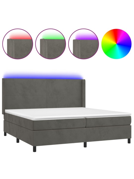 Box spring postel s matrací a LED tmavě šedá 200x200 cm samet