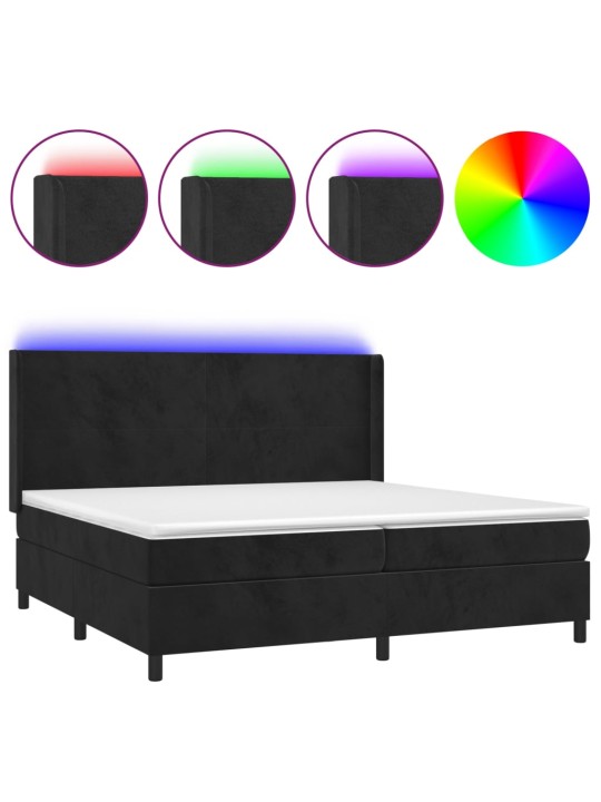 Box spring postel s matrací a LED černá 200x200 cm samet