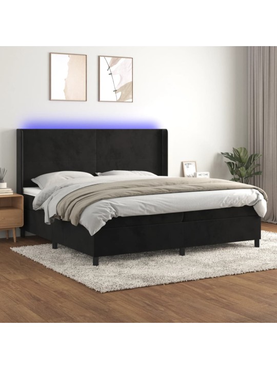 Box spring postel s matrací a LED černá 200x200 cm samet