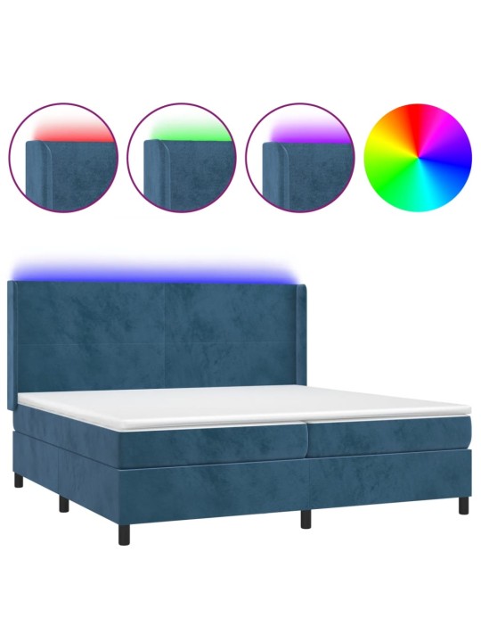 Box spring postel s matrací a LED tmavě modrá 200x200 cm samet