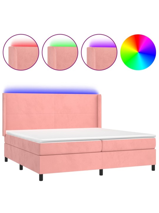 Box spring postel s matrací a LED růžová 200x200 cm samet