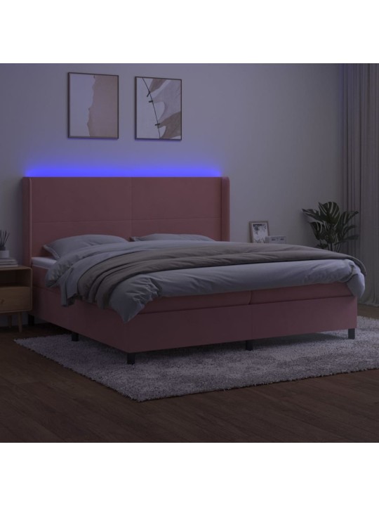 Box spring postel s matrací a LED růžová 200x200 cm samet