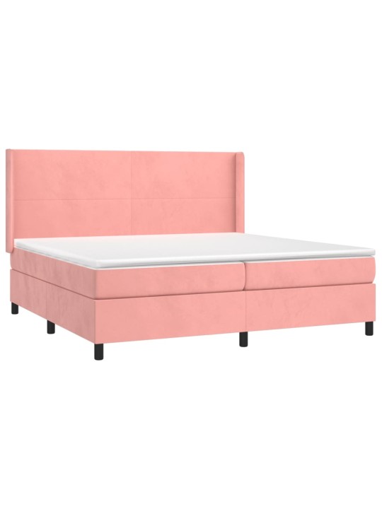 Box spring postel s matrací a LED růžová 200x200 cm samet