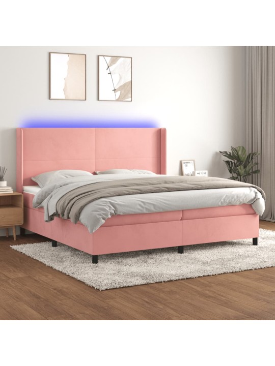 Box spring postel s matrací a LED růžová 200x200 cm samet