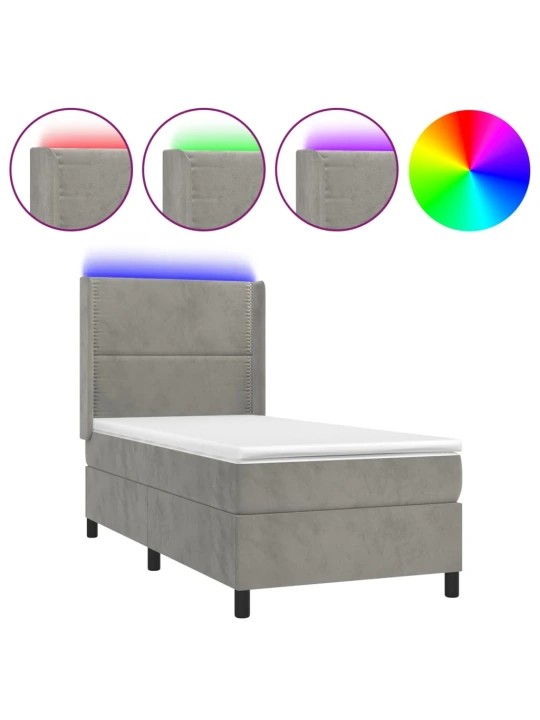 Box spring postel s matrací a LED světle šedá 80 x 200 cm samet