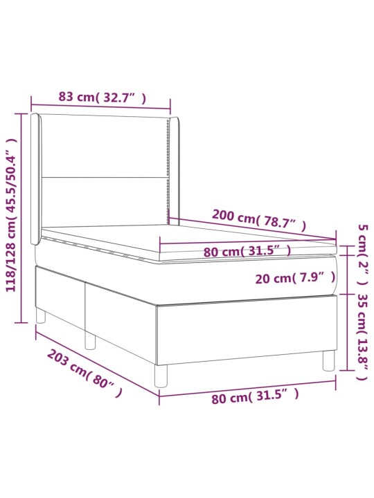 Box spring postel s matrací a LED černá 80 x 200 cm samet