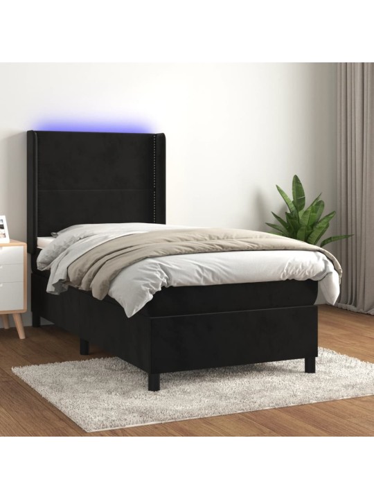 Box spring postel s matrací a LED černá 80 x 200 cm samet