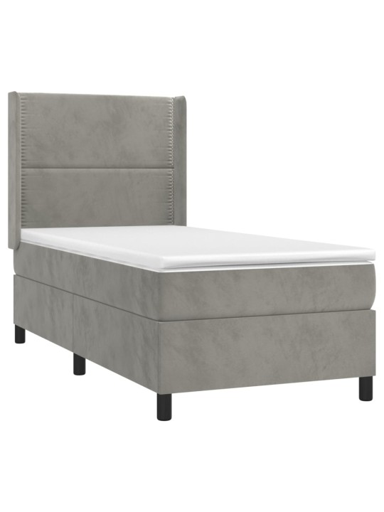Box spring postel s matrací a LED světle šedá 100x200 cm samet