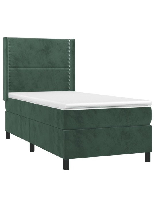 Box spring postel s matrací a LED tmavě zelená 100x200 cm samet