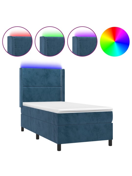Box spring postel s matrací a LED tmavě modrá 100x200 cm samet