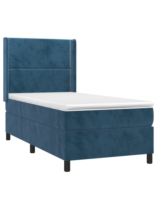 Box spring postel s matrací a LED tmavě modrá 100x200 cm samet