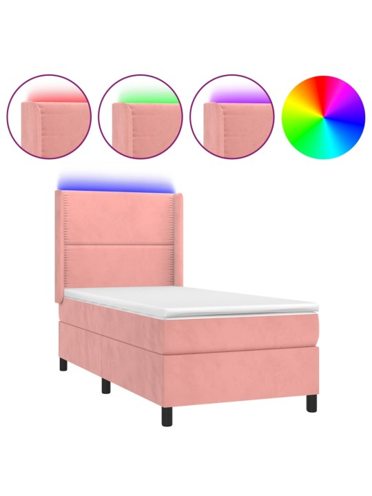 Box spring postel s matrací a LED růžová 100x200 cm samet