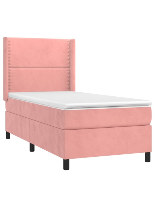 Box spring postel s matrací a LED růžová 100x200 cm samet
