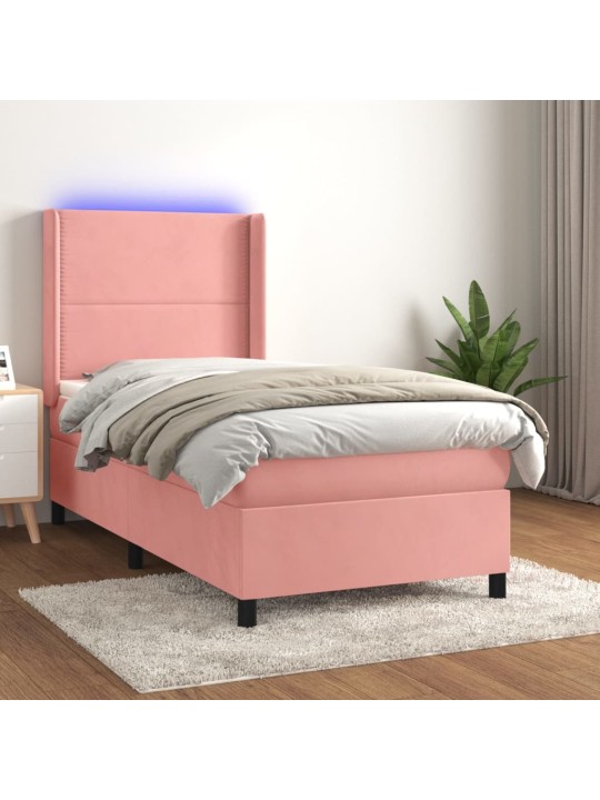 Box spring postel s matrací a LED růžová 100x200 cm samet