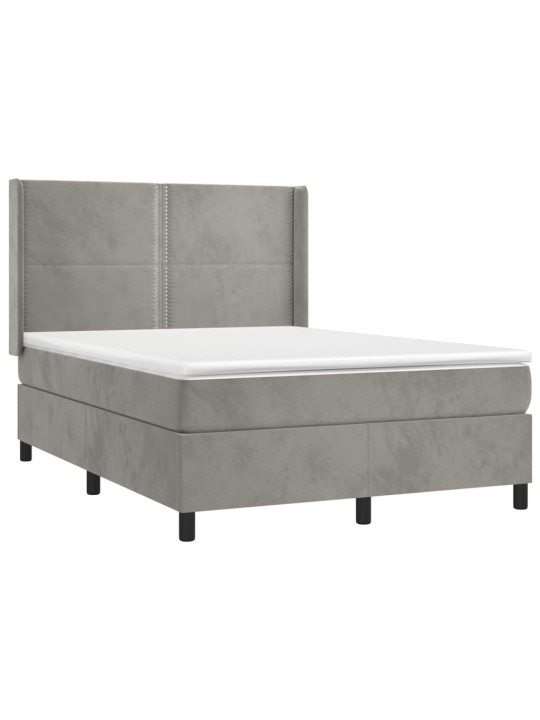Box spring postel s matrací a LED světle šedá 140x190 cm samet