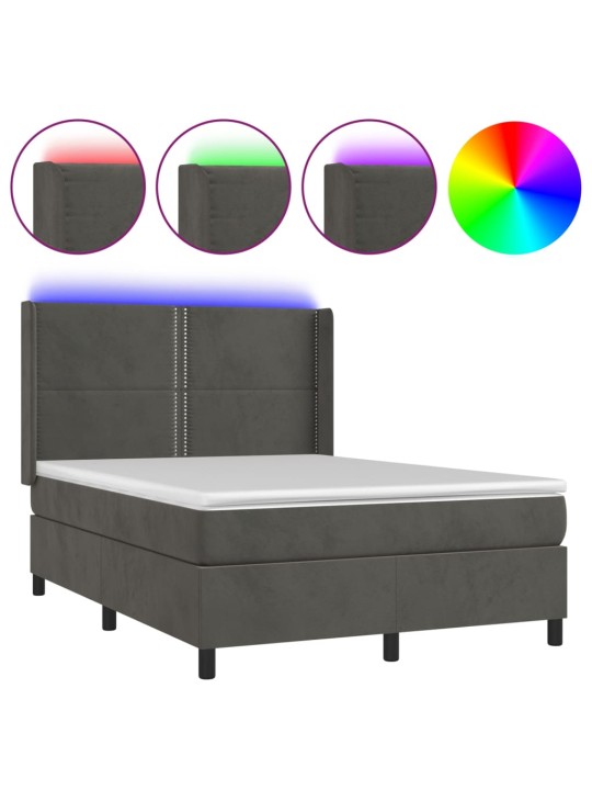 Box spring postel s matrací a LED tmavě šedá 140x190 cm samet