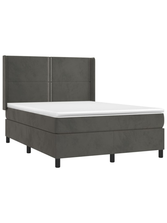 Box spring postel s matrací a LED tmavě šedá 140x190 cm samet