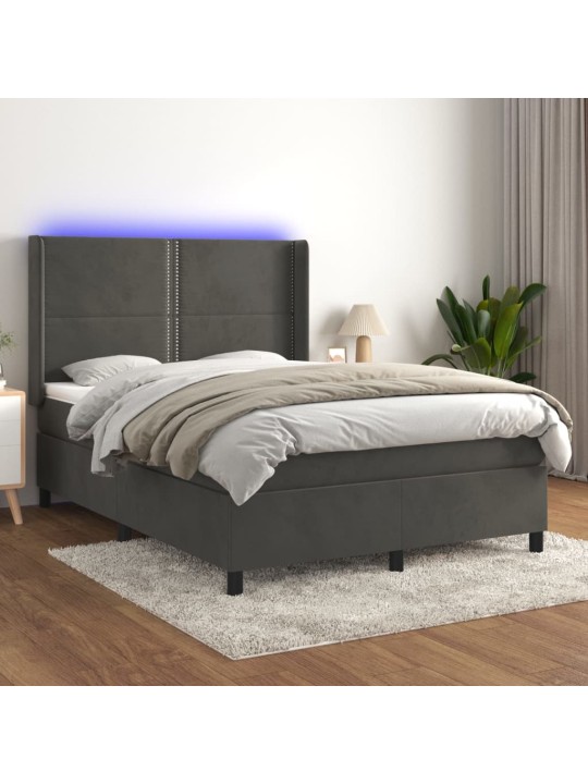 Box spring postel s matrací a LED tmavě šedá 140x190 cm samet