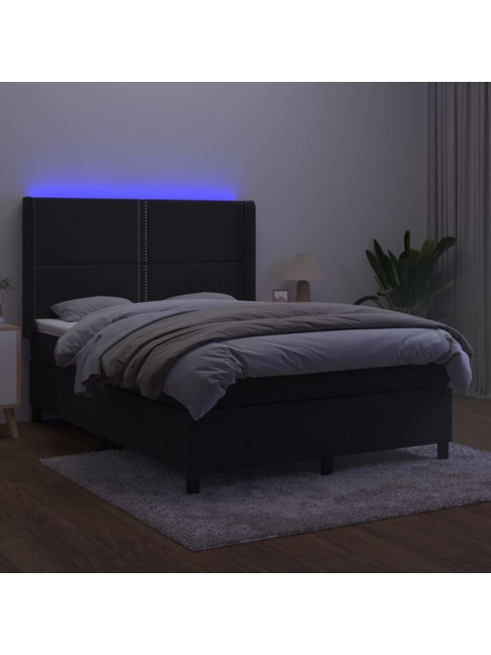Box spring postel s matrací a LED černá 140x190 cm samet