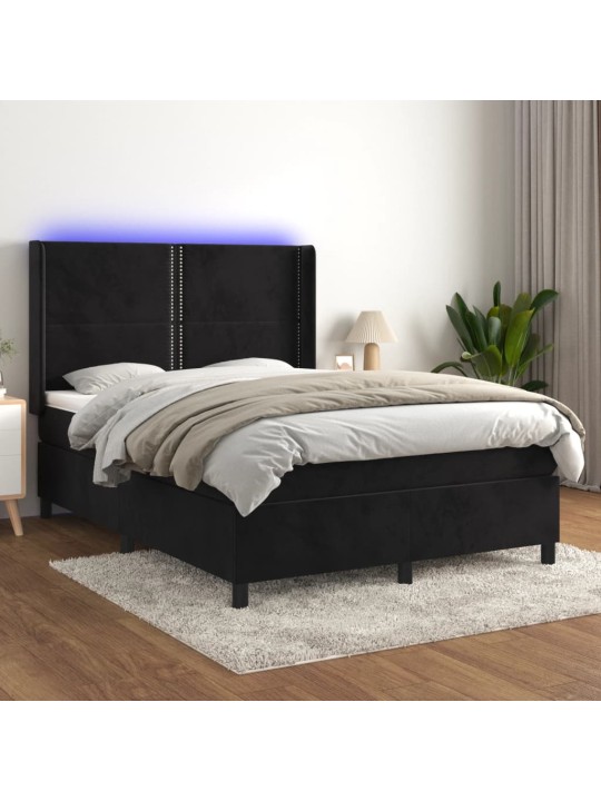 Box spring postel s matrací a LED černá 140x190 cm samet