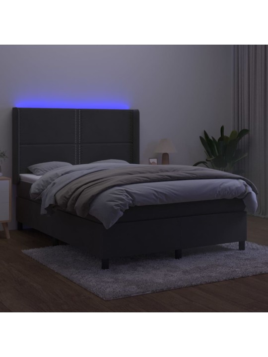 Box spring postel s matrací a LED tmavě šedá 140x200 cm samet