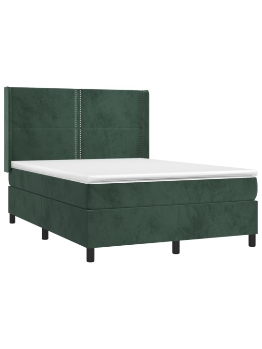 Box spring postel s matrací a LED tmavě zelená 140x200 cm samet