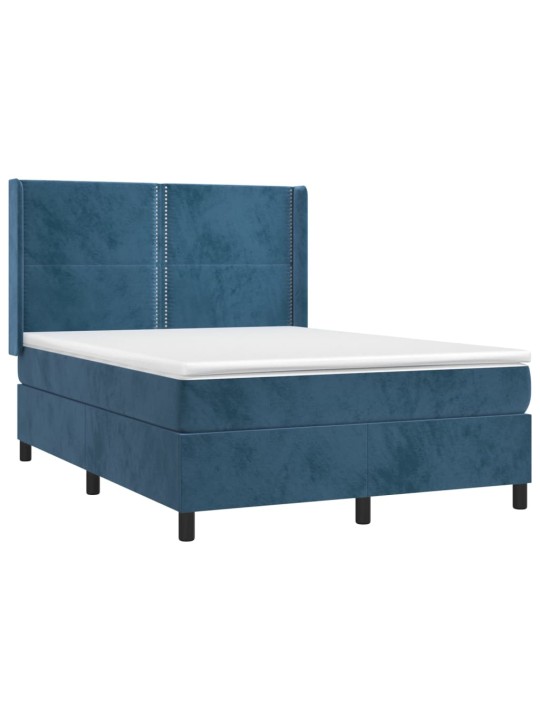 Box spring postel s matrací a LED tmavě modrá 140x200 cm samet