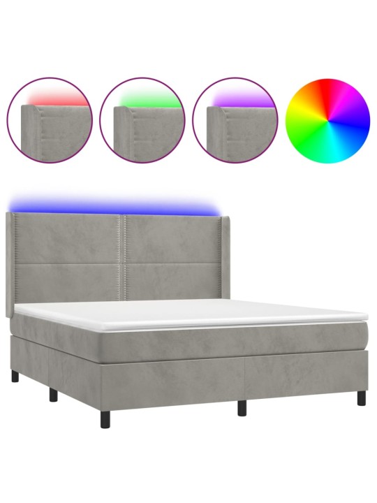 Box spring postel s matrací a LED světle šedá 160x200 cm samet