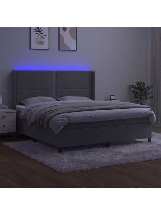 Box spring postel s matrací a LED světle šedá 160x200 cm samet
