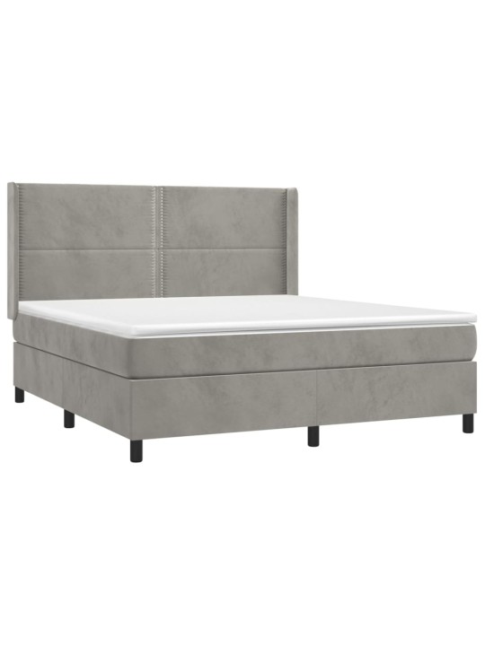 Box spring postel s matrací a LED světle šedá 160x200 cm samet