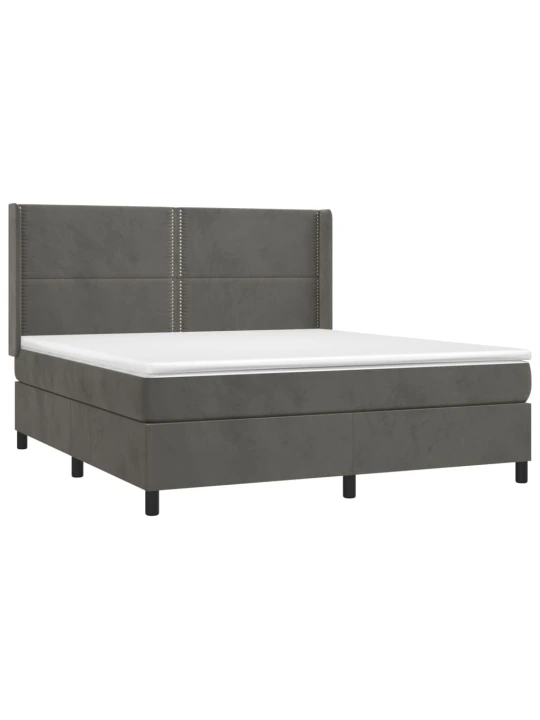 Box spring postel s matrací a LED tmavě šedá 160x200 cm samet