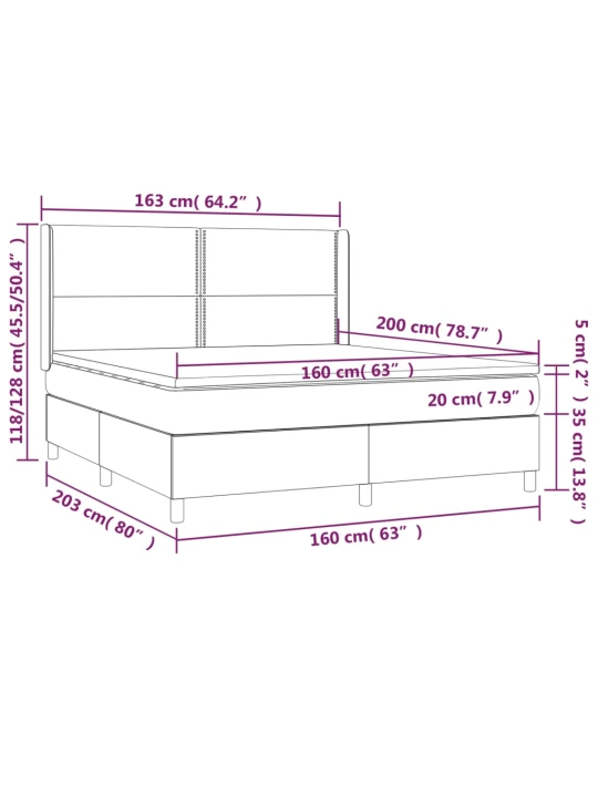 Box spring postel s matrací a LED tmavě šedá 160x200 cm samet