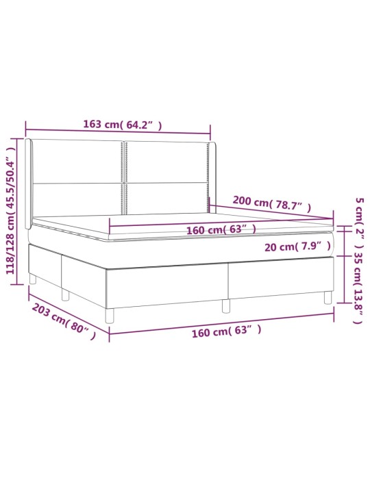 Box spring postel s matrací a LED černá 160x200 cm samet
