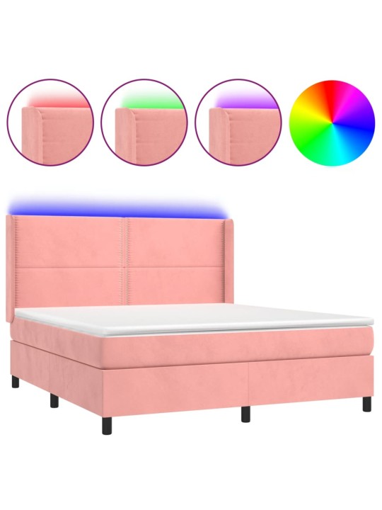 Box spring postel s matrací a LED růžová 160x200 cm samet