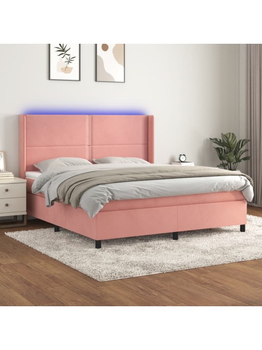 Box spring postel s matrací a LED růžová 160x200 cm samet