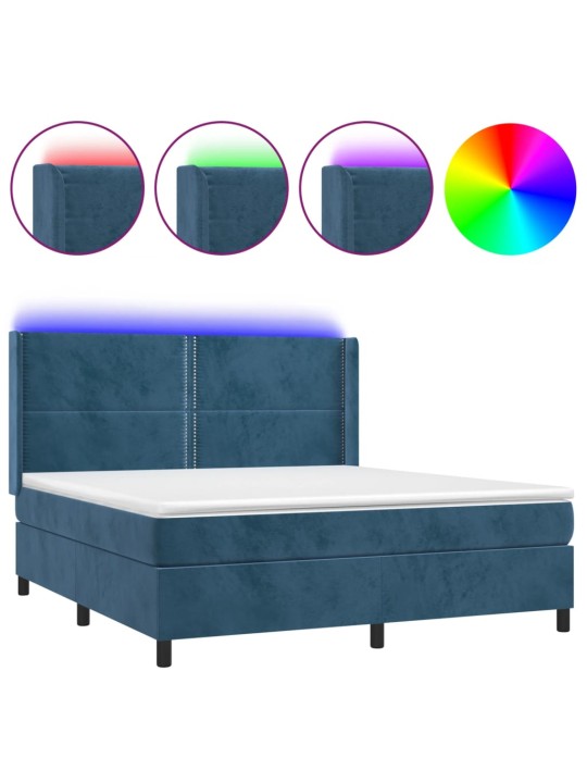 Box spring postel s matrací a LED tmavě modrá 180x200 cm samet