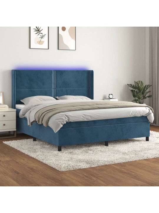 Box spring postel s matrací a LED tmavě modrá 180x200 cm samet