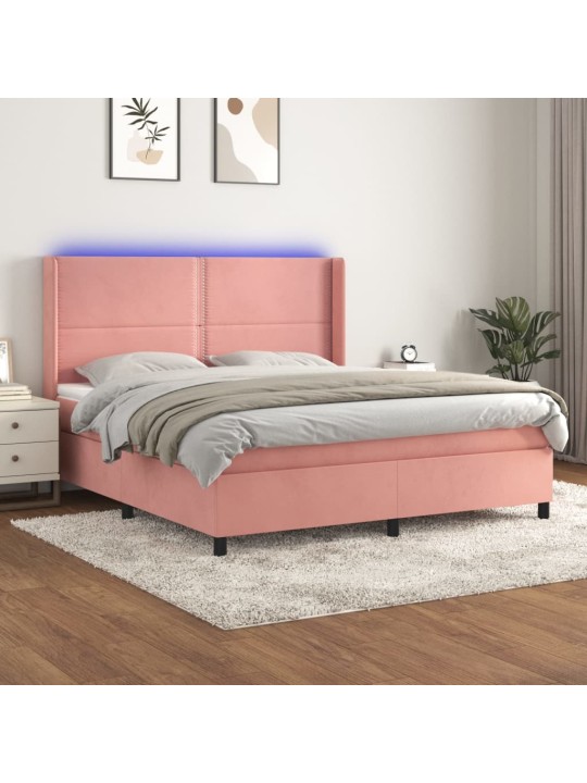 Box spring postel s matrací a LED růžová 180x200 cm samet