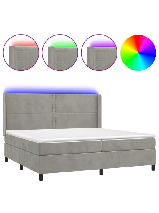 Box spring postel s matrací a LED světle šedá 200x200 cm samet