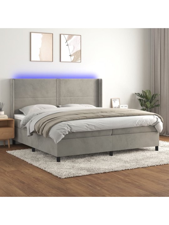Box spring postel s matrací a LED světle šedá 200x200 cm samet
