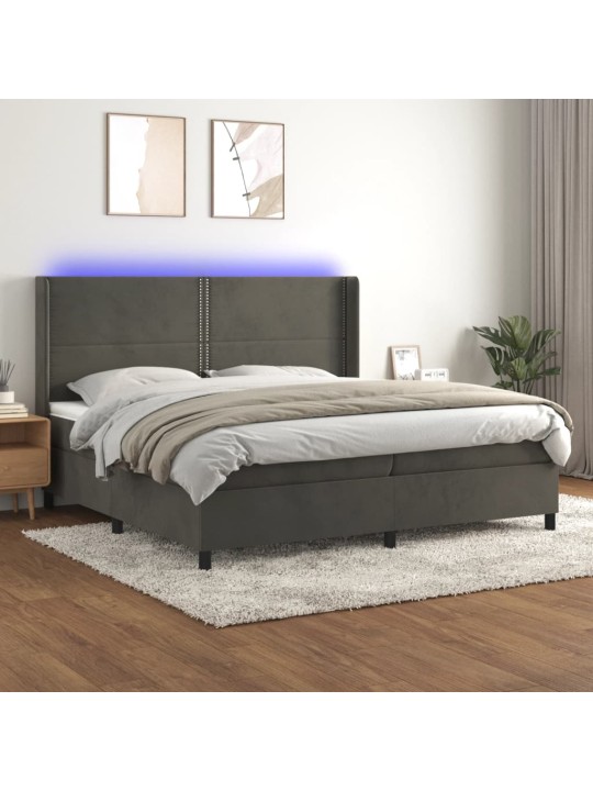 Box spring postel s matrací a LED tmavě šedá 200x200 cm samet