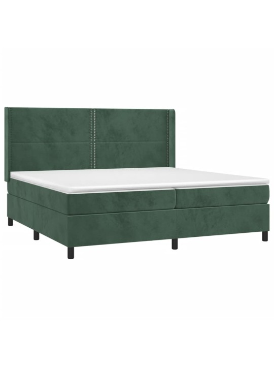 Box spring postel s matrací a LED tmavě zelená 200x200 cm samet