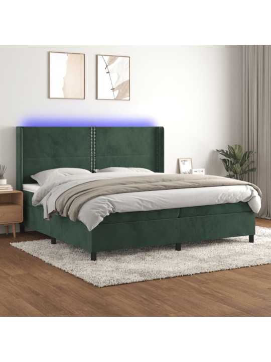 Box spring postel s matrací a LED tmavě zelená 200x200 cm samet