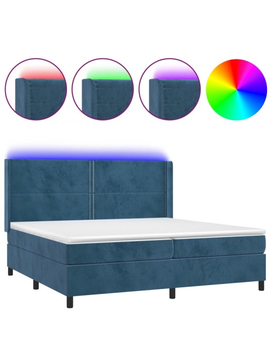 Box spring postel s matrací a LED tmavě modrá 200x200 cm samet