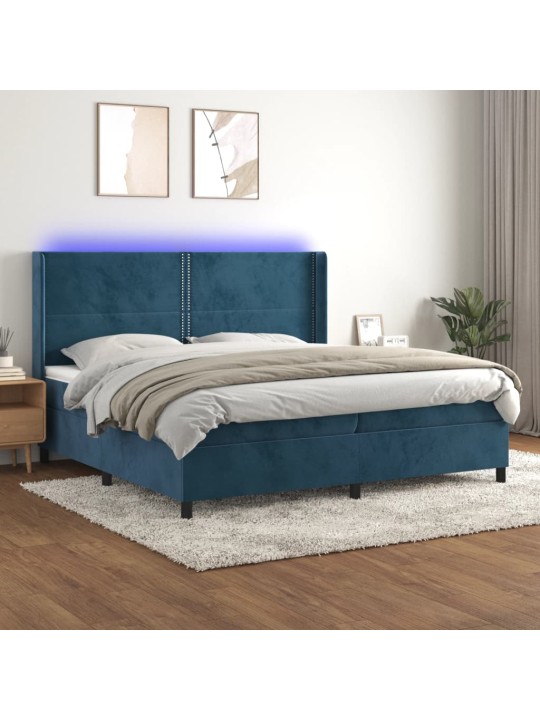 Box spring postel s matrací a LED tmavě modrá 200x200 cm samet