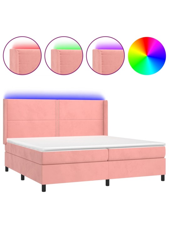 Box spring postel s matrací a LED růžová 200x200 cm samet