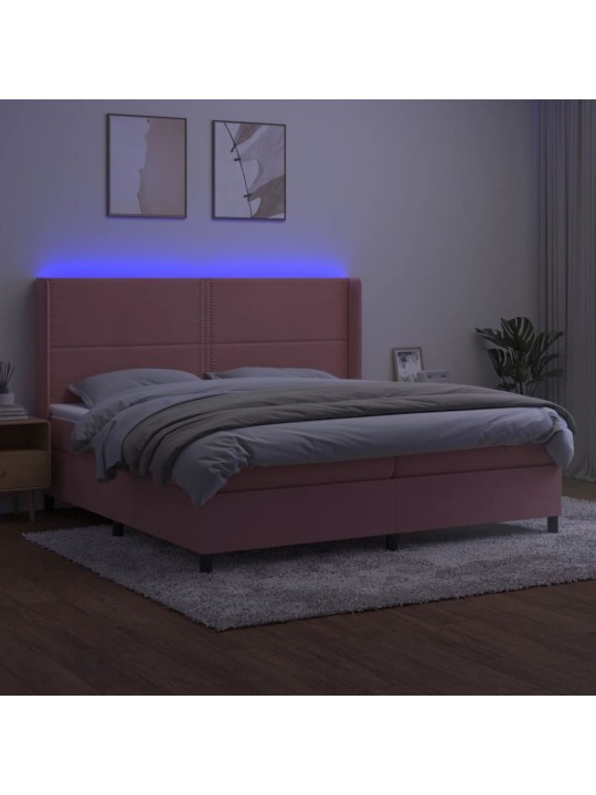 Box spring postel s matrací a LED růžová 200x200 cm samet