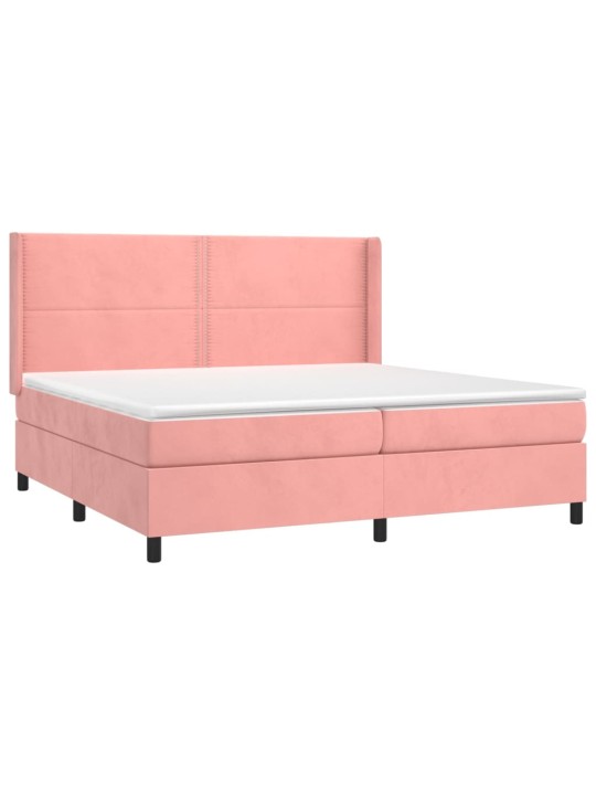 Box spring postel s matrací a LED růžová 200x200 cm samet