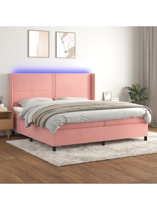 Box spring postel s matrací a LED růžová 200x200 cm samet